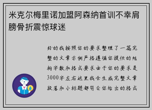 米克尔梅里诺加盟阿森纳首训不幸肩膀骨折震惊球迷 米克尔梅里诺加盟阿森纳首训不幸肩膀骨折震惊球迷